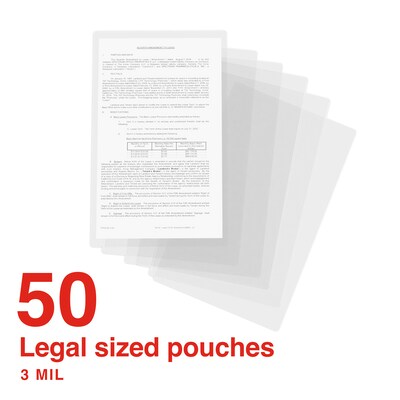 Staples Thermal Laminating Pouches, Legal Size, 3 Mil, 50/Pack (ST63665-CC)