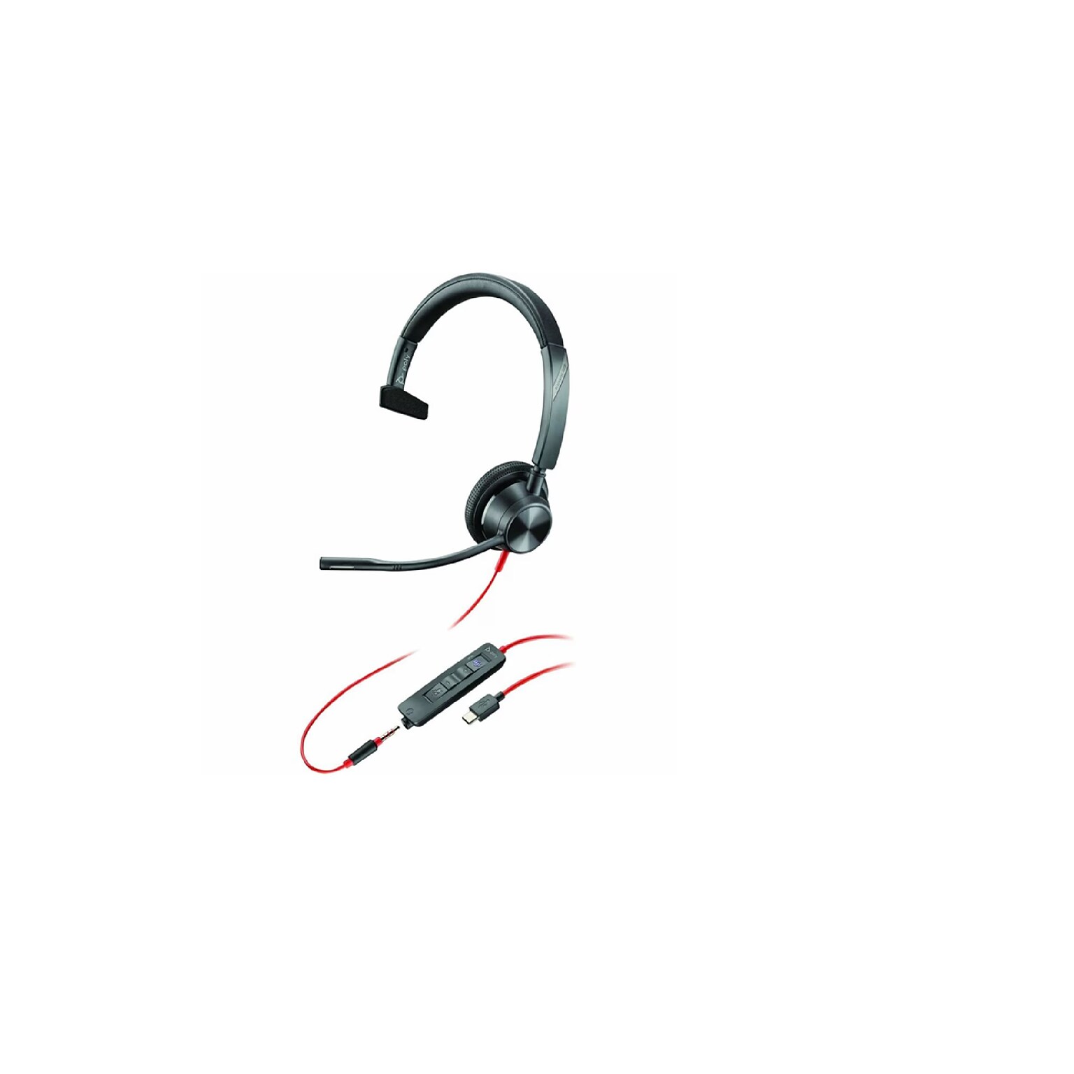 Poly Blackwire 3315 Monaural Wired Noise Canceling Headset, Black (8M3U5AA#ABA)