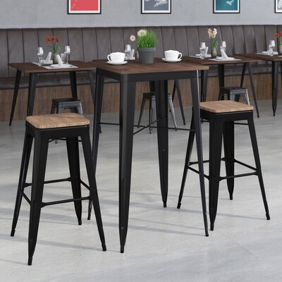 Flash Furniture Metal/Wood Restaurant Bar Table Set, 42"H, Black (CHWDTBCH17)