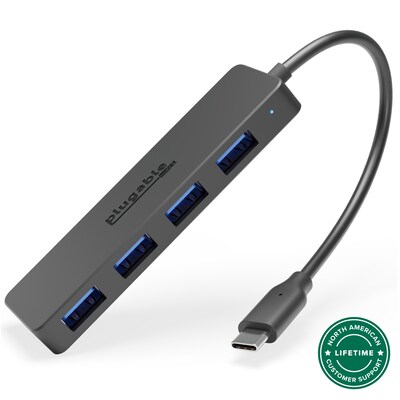 Plugable USB-C to USB Adapter Hub, 4 Port USB 3.0 Hub, USB Splitter for Laptop