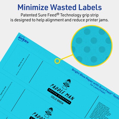 Avery Laser/Inkjet Multipurpose Rectangle Labels, 1" x 7", Bright Blue, 640/Box (94225)