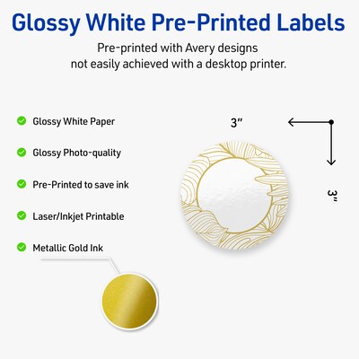 Avery Laser/Inkjet Circle Multipurpose Labels, 3 Dia., White, 60/Pack (S00-EVZ)