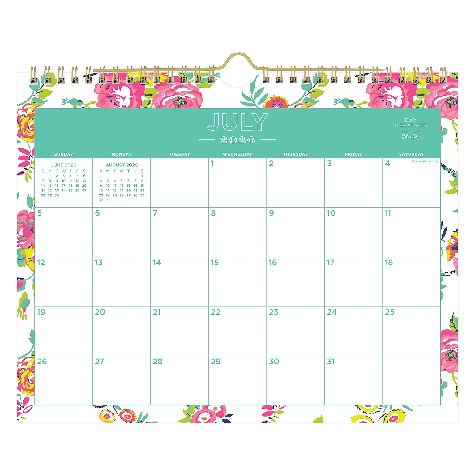 2026-2027 Blue Sky Wirebound Floral 8.75 x 11 Academic Monthly Wall Calendar, Peyton White (107936-A27)
