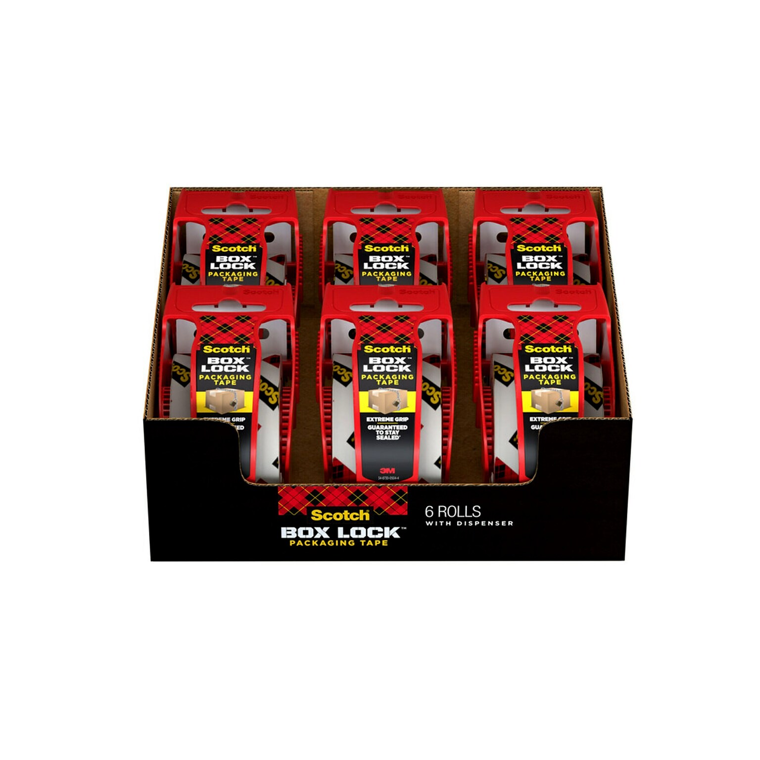 Scotch Box Lock 1.88 Packing Tape Dispenser, Clear, 6/Pack (1956)