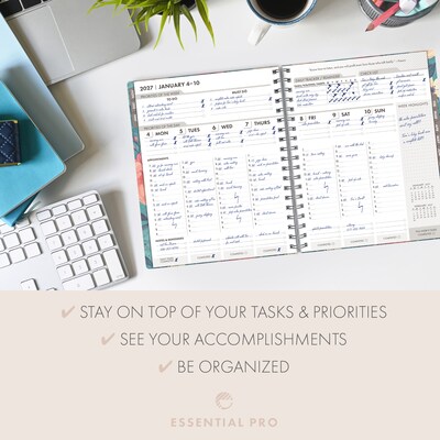 2027 Excello Brands Essential Pro 7" x 9" Weekly & Monthly Planner, Teal Floral (ESPRO-CY27-79-17)