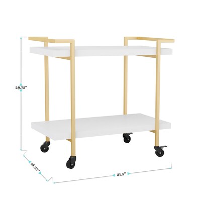 Martha Stewart Liam 2-Shelf Engineered Wood Mobile Office Storage and Printer Cart with Locking Wheels, White (NANJH17107WHGLD)