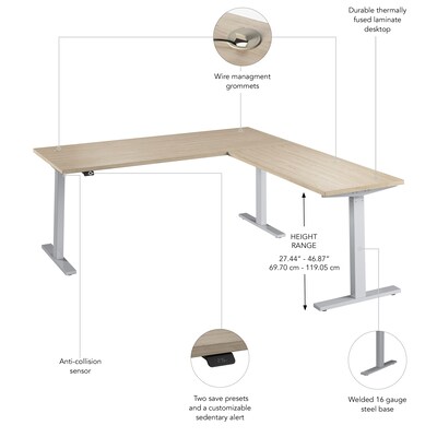 Bush Business Furniture Move 60 Series 72"W L Shaped Adjustable Standing Desk, Natural Elm (M6SL7278NESK)