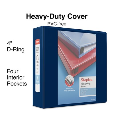 Staples® Heavy Duty 4" 3 Ring View Binder with D-Rings, Navy Blue (ST60406-CC)