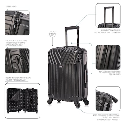 InUSA Vasty 22.44" Hardside Suitcase, 4-Wheeled Spinner, TSA Checkpoint Friendly, Black (IUVAS00S-BLK)