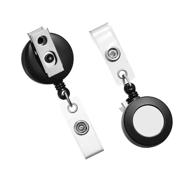 Staples Badge Reels, 33 Retractable Cord Length, Metal, Black, 5/Pack (37860)