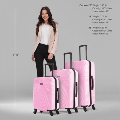 DUKAP INCEPTION 3-Piece Hardside Spinner Carry-On Luggage Set, TSA Checkpoint Friendly, Pink (DKINCSML-PNK)