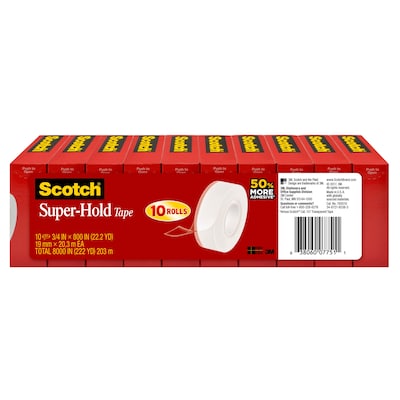 Scotch Super Hold Transparent Tape, 3/4 in x 800 in, 10 Tape Rolls, Clear, Refill, Home Office and Back to School Supplies