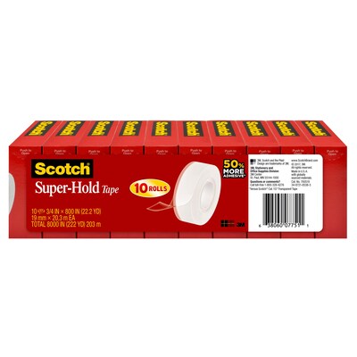 Scotch Super Hold Transparent Tape, 3/4 in x 800 in, 10 Tape Rolls, Clear, Refill, Home Office and Back to School Supplies