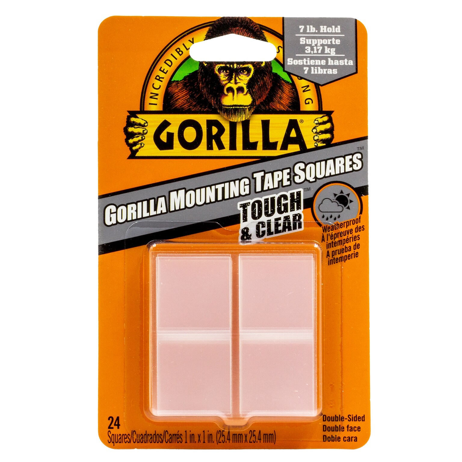 Gorilla Tough & Clear Double-Sided Mounting Tape Squares, 1 x 1, 24/Pack, Clear (6067202)