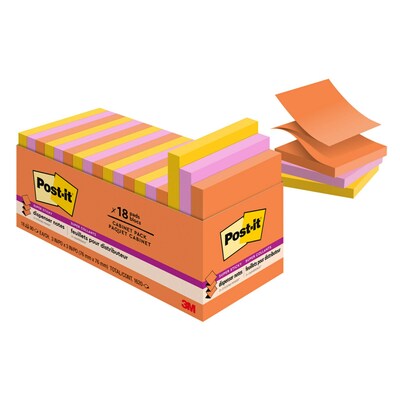 Post-it Pop-up Super Sticky Notes, 3 x 3, Energy Boost, 90 Sheets/Pad, 18 Pads/Pack (R330-18SSAUCP
