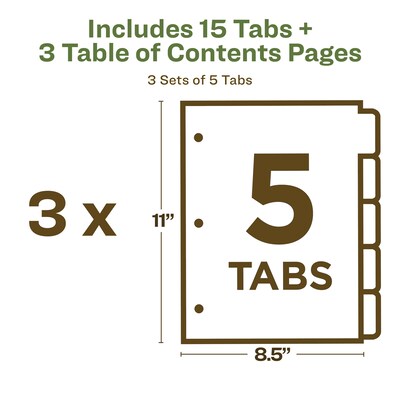Avery Ready Index Table of Contents EcoFriendly Paper Dividers, 1-5 Tabs, Multicolor, 3 Sets/Pack (11080)