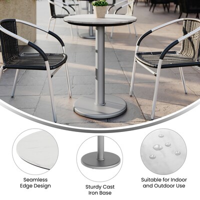 Flash Furniture Acadia 24" Round Wooden Dining Table with Round Base, White Faux Marble/Silver Base (STRD24WMATR18S)