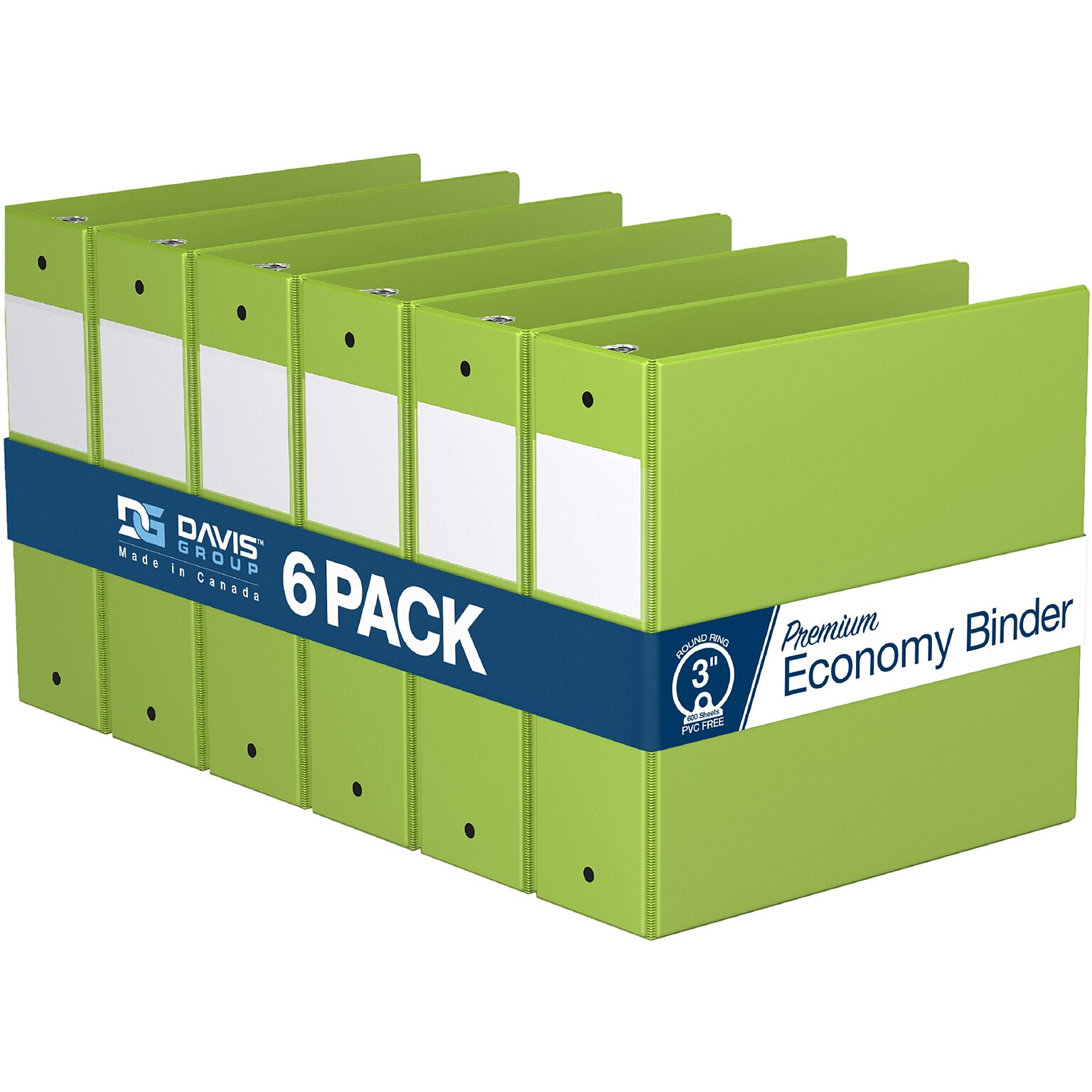 Davis Group Premium Economy 3 3-Ring Non-View Binders, Lime Green, 6/Pack (2314-24-06)