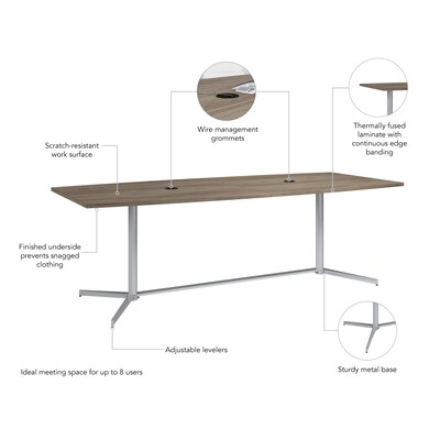 Bush Business Furniture 96W x 42D Boat Shaped Conference Table with Metal Base, Modern Hickory (99TBM96MHSVK)