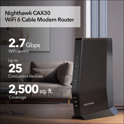 Netgear Nighthawk AX2700 Dual-Band WiFi 6 Cable Modem Router, Black (CAX30-200NAS)