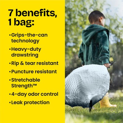 Glad ForceFlex Tall 13 Gallon Drawstring Kitchen Trash Bag, Gain Lavender with Febreze Freshness, Gray, 80 Total Bags (78533)