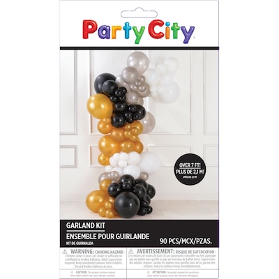 Party City Latex Balloon Garland Kit, Black, Silver, Gold, 90/Pack (AM111840)