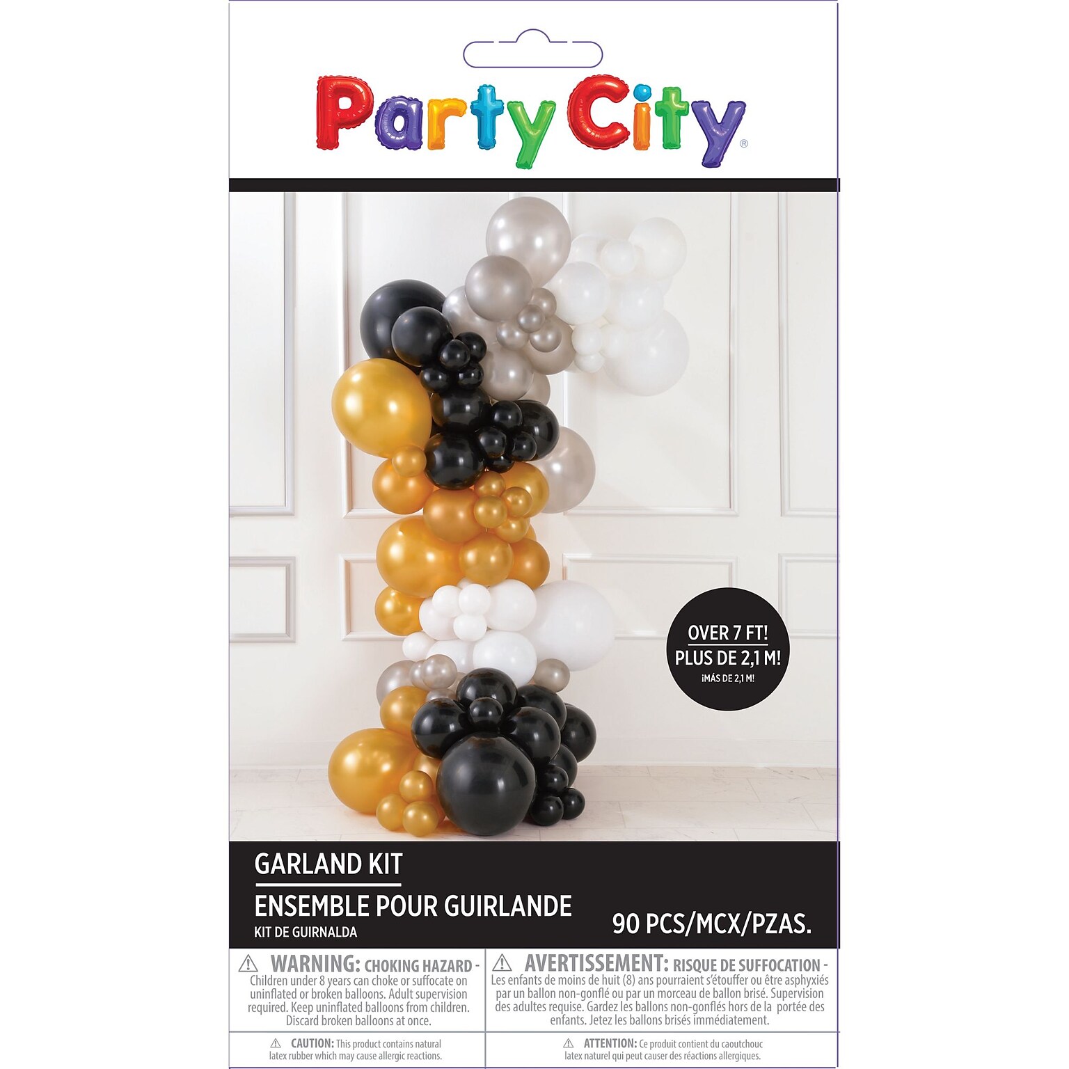 Party City Latex Balloon Garland Kit, Black, Silver, Gold, 90/Pack (AM111840)