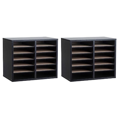 AdirOffice 500 Series 12 Compartment Literature Organizers, 20 x 11.8, Black, 2 Pack (500-12-BLK-2