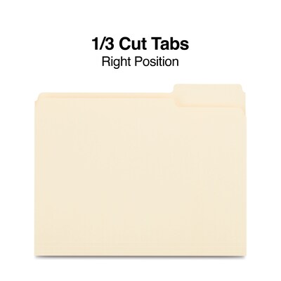 Staples® 30% Recycled File Folders, 1/3-Cut Tab, Letter Size, Manila, 100/Box (ST116822/116822)