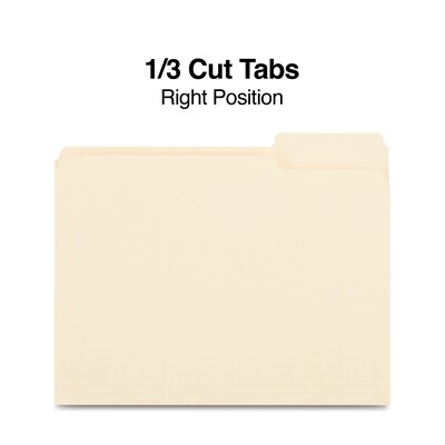 Staples 30% Recycled File Folders, 1/3-Cut Tab, Right Position, Letter Size, Manila, 100/Box (ST116822/116822)