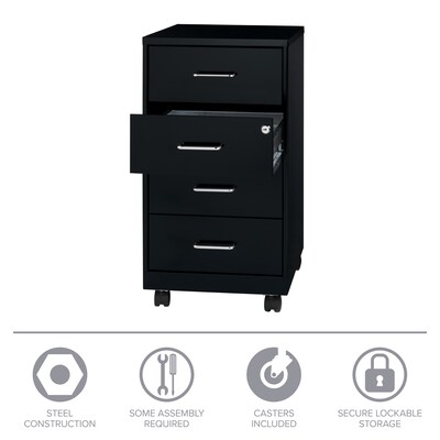 Space Solutions 18" 4-Drawer Metal Mobile Organizer, Locking, Black (22792)