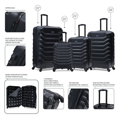 InUSA Endurance 4-Piece Hardside Spinner Luggage Set, TSA Checkpoint Friendly, Black (IUENDSMLXL-BLK)