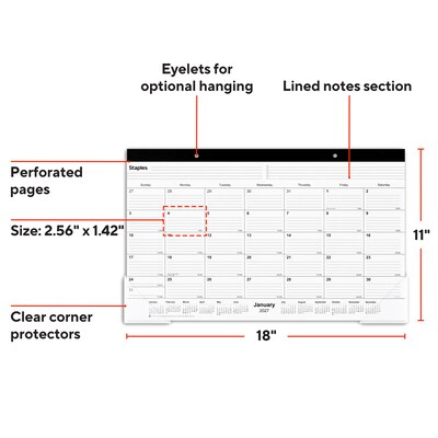 2027 Staples 18 x 11 Monthly Desk Pad Calendar, Black (ST17392-27)