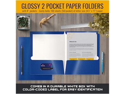 Better Office Glossy 2-Pocket Portfolio Folder, Blue, 25/Pack (80182-25PK)