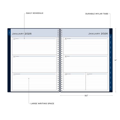 2026 Blue Sky Passages 8.5" x 11" Calendar Year Weekly & Monthly Planner, Faux Leather Cover, Navy (148659-26)