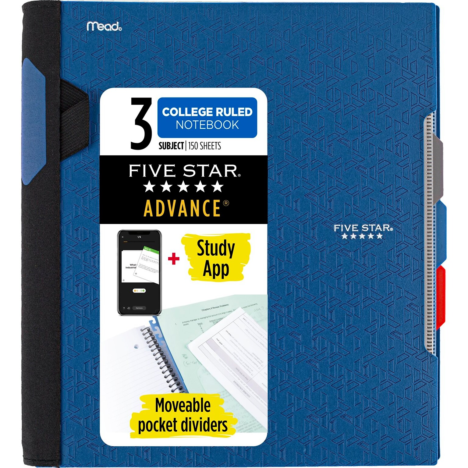 Five Star Advance 3-Subject Notebooks, 8.5 x 11, College Ruled, 150 Sheets, Assorted Colors (06324)