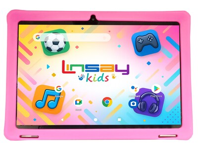 LINSAY F10 Series 10.1 Tablet, Wi-Fi, Octa Core, 256GB eMMC, Android 15, Pink Kids Defender Case & Backpack