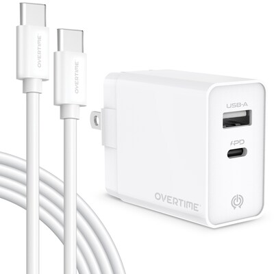 Overtime Overtime USB-C/USB-A Universal Charger with Two Certified USB-C to Lightning Cables, White