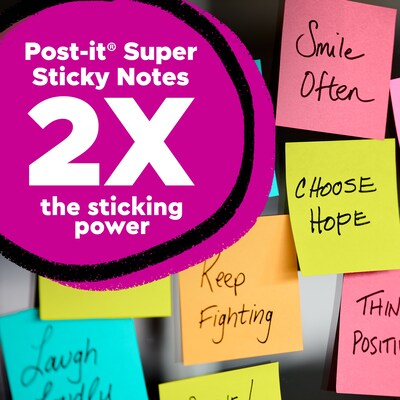 Post-it Super Sticky Notes, 3" x 3", Assorted Brights Collection, 70 Sheet/Pad, 28 Pads/Pack (654-28SSBRT-CP)