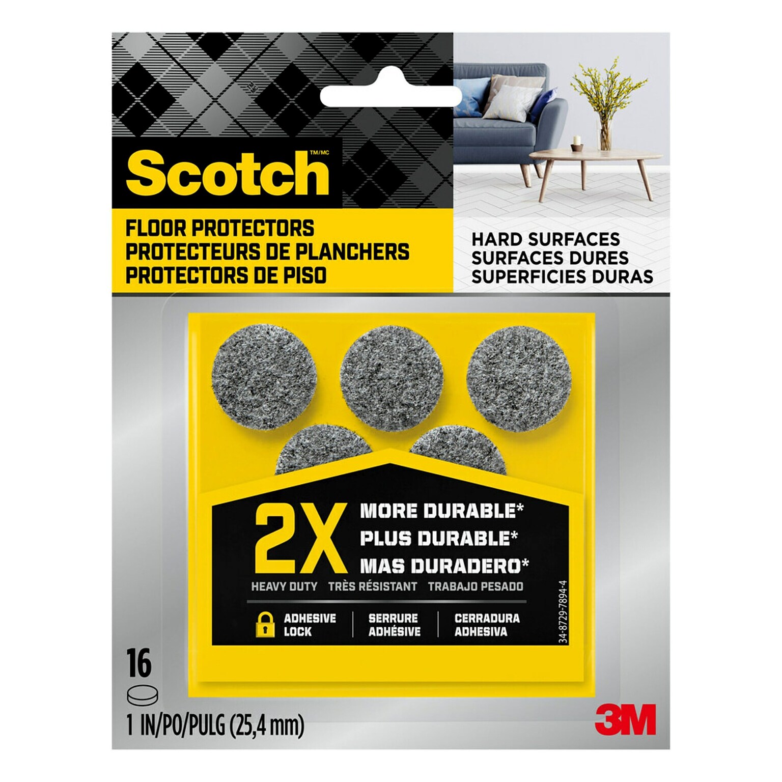 Scotch Heavy Duty Felt Floor Protectors, Gray, 16/Pack (SP872-NA)