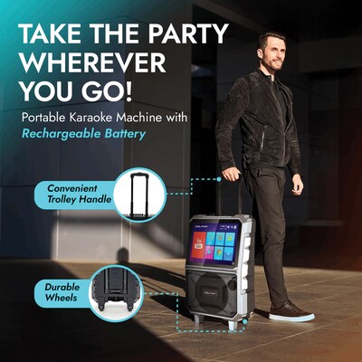 Dolphin® Audio Bluetooth Portable Karaoke Speaker with 14.1" Touchscreen and Wireless Microphone (KB-85R)