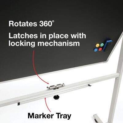 Excello Global Products Double Sided Magnetic Mobile Whiteboard Chalkboard Combo, White Frame, 48" x 32"