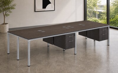 Boss Office Products Simple System 71"W Desk with Pedestal, Driftwood, 4/Set (SGSD016-203)