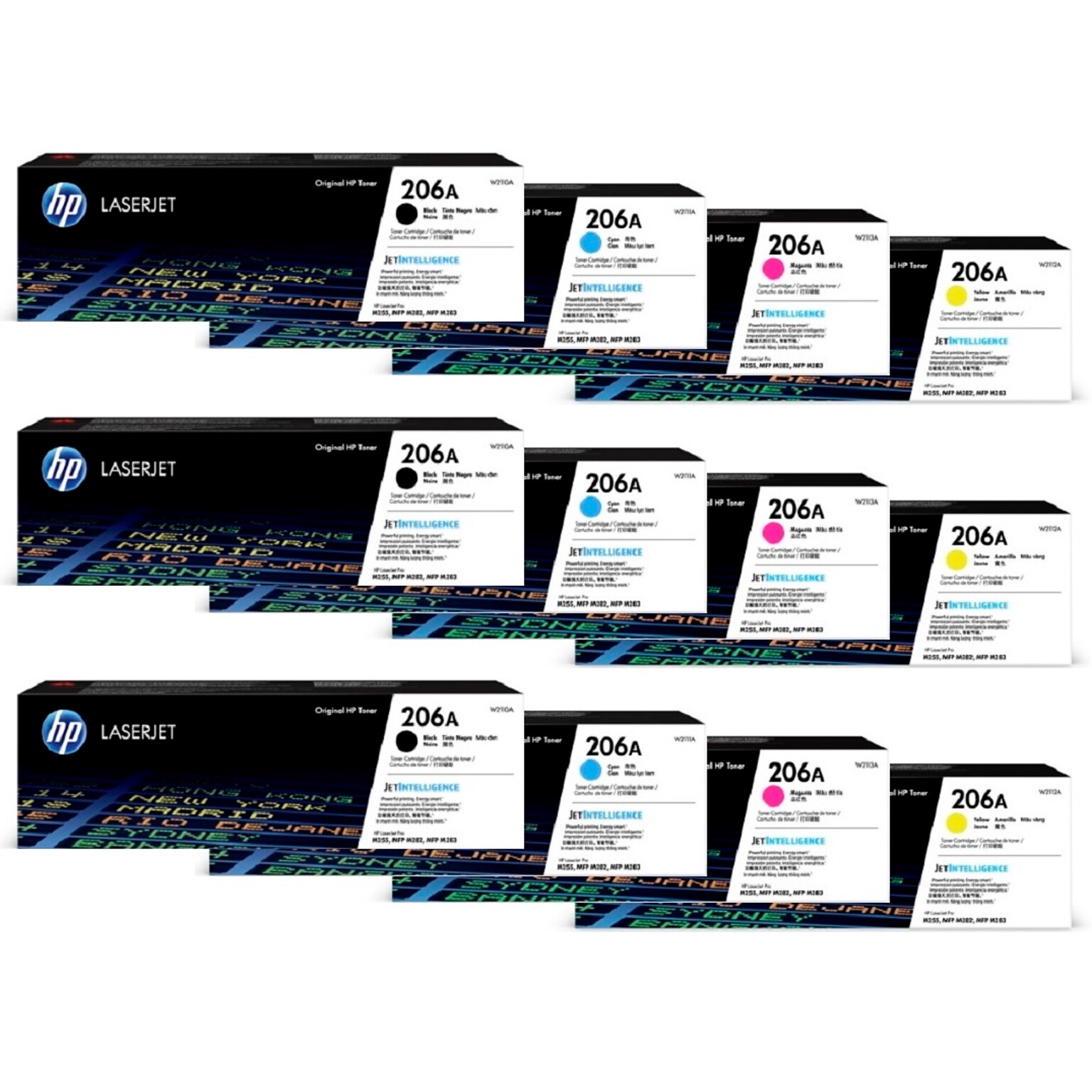 HP 206A Black/Cyan/Magenta/Yellow Standard Yield Toner Cartridge Set, 3/Pack (HP206A3SETS-STP)