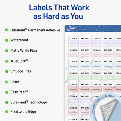 Avery Waterproof Square Laser Multipurpose Labels, 0.75 x 0.75, White, 8000/Box (19479399467)