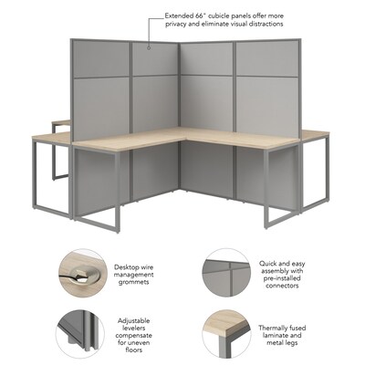 Bush Business Furniture Easy Office 66"H x 119"W 4 Person X-Shaped Cubicle Panel Workstation, Natural Elm (EODH760NE-03K)