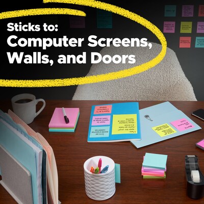 Post-it Super Sticky Notes, 4" x 6", Assorted Colors, Lined, 100 Sheets/Pad, 8 Pads/Pack (660-6SS+2YWB)