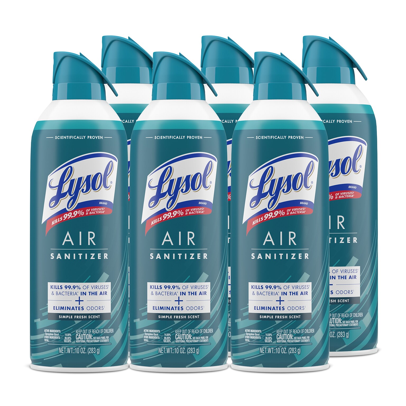 Lysol Air Sanitizer Spray, Simple Fresh Scent, 10 oz., 6/Carton (19200-99350CT)