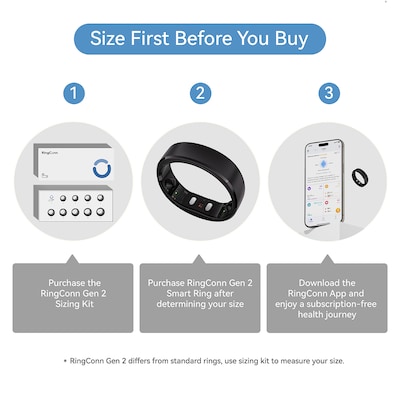 RingConn Gen 2 Ultra-Thin Smart Ring - Size Before You Buy - Size 9, Matte Black (123030905)
