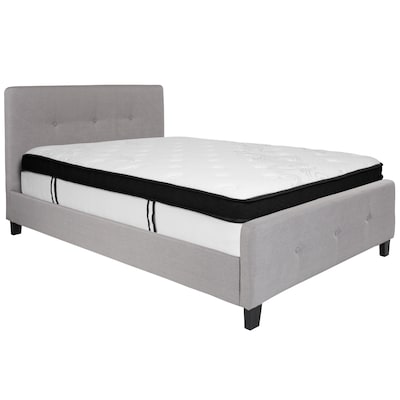 Flash Furniture Tribeca Tufted Upholstered Platform Bed in Light Gray Fabric with Memory Foam Mattre